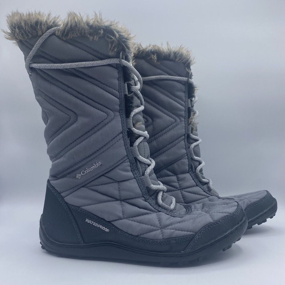 Columbia Gray Omni-Grip Waterproof Quilted Mid Faux Fur Lace Up Boots - Sz 7.5